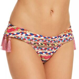 Sam Edelman Womens Multi Braided Tassel Bikini Bottoms Pink Low Rise Large NWT